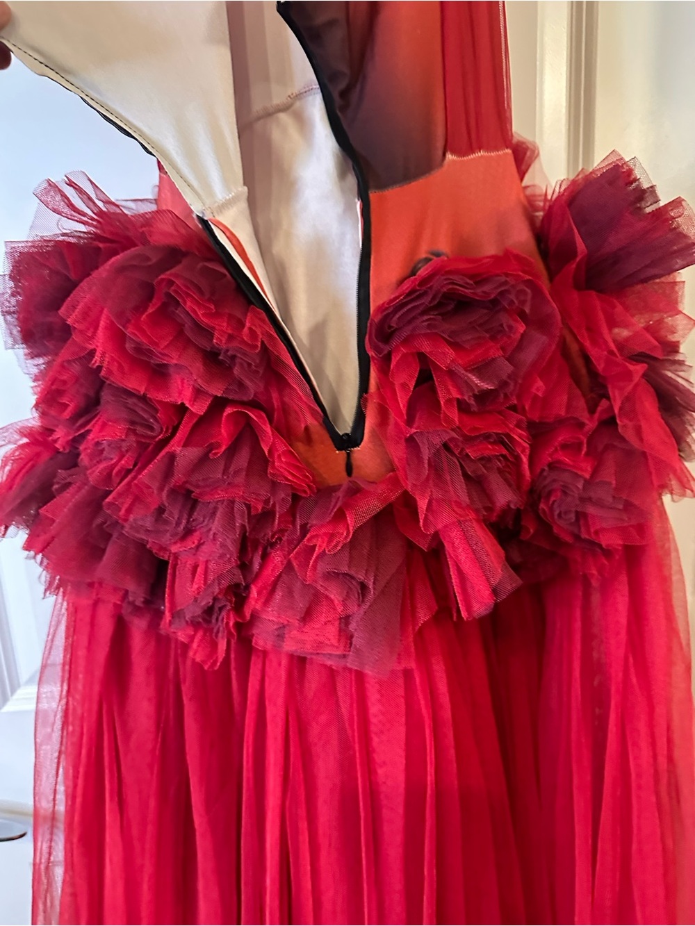 Red Tulle Ruffle Halter Maxi Gown Formal Dress Women’s Medium - Picture 12 of 12